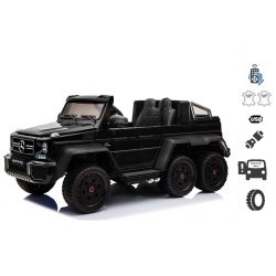  Elektro-Spielzeugauto Mercedes-Benz G63 6X6, Bodenleuchten, 2,4 GHz, 12V/14AH, Abnehmbare Batterie, 4 X MOTOR, Fernbedienung, Kunstledersitz, Eva Räder, Radio, Servomotor, Zwei Gaspedale, schwarz, Einsitzer