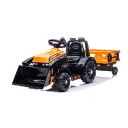 Elektrischer Traktor FARMER mit Frontlader und Anhänger, orange, Heckantrieb, 6V Batterie, Kunststoffräder, breiter Sitz, 20W Motor, Einsitzer, Lenkradsteuerung, LED-Beleuchtung