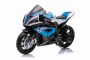 Kinder-Elektromotorrad BMW HP4 RACE 12V, lizenziert, blau, 12V Batterie, EVA-Soft-Räder, 2 x 35W Motoren, Radaufhängung, Metallrahmen, Metallgabel, Hilfsräder