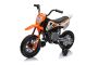 Elektrisches Aufsitzfahrzeug MOTOCROSS, Orange, 12-V-Batterie, weiche EVA-Räder, Ledersitz, 2 x 25-W-Motor, Federung, Metallrahmen, MP3-Player mit Bluetooth, Hilfsräder